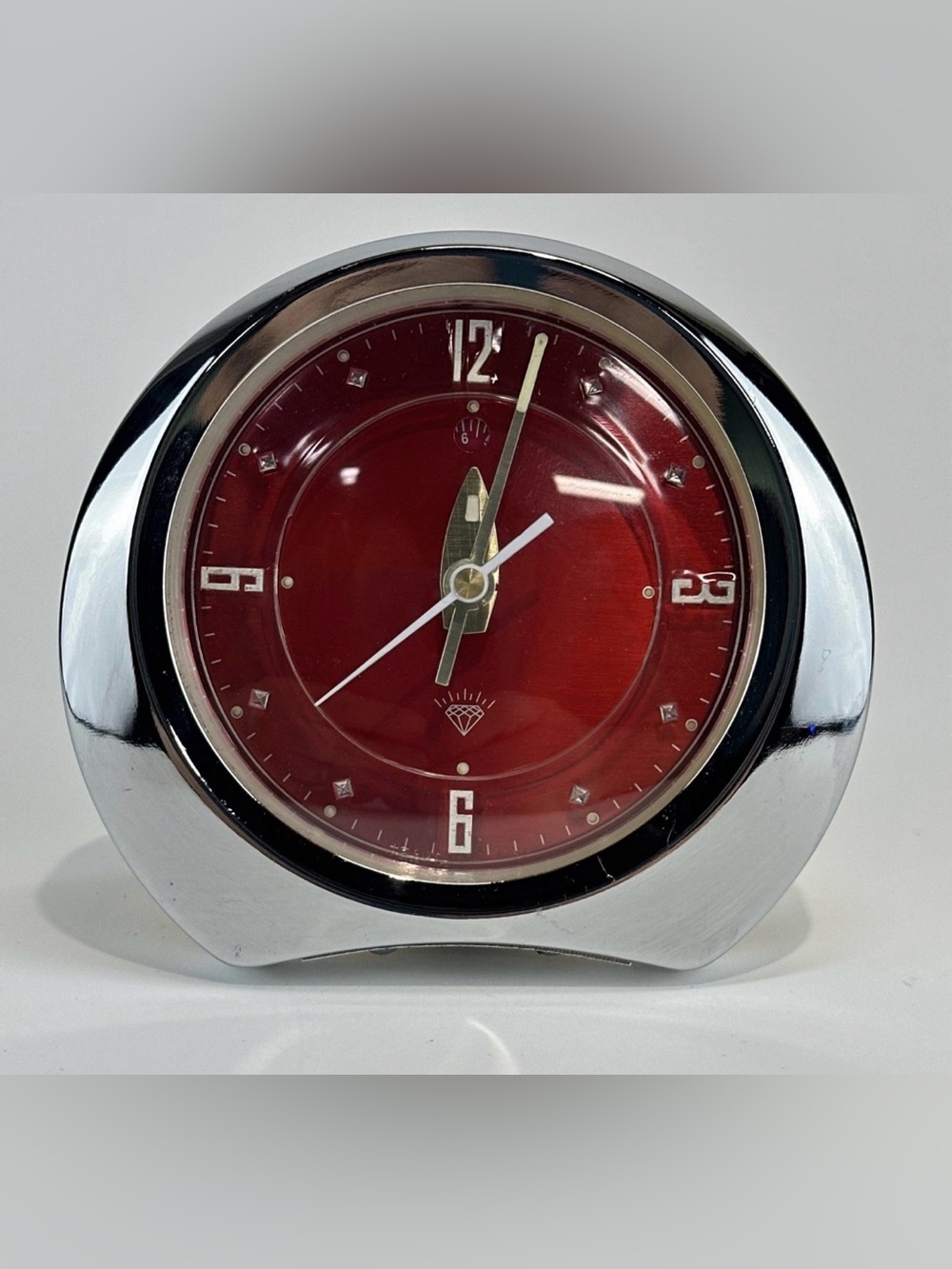 Vintage Diamond Shanghai red chrome Dial Alarm Clock Chinese Retro Wind-Up